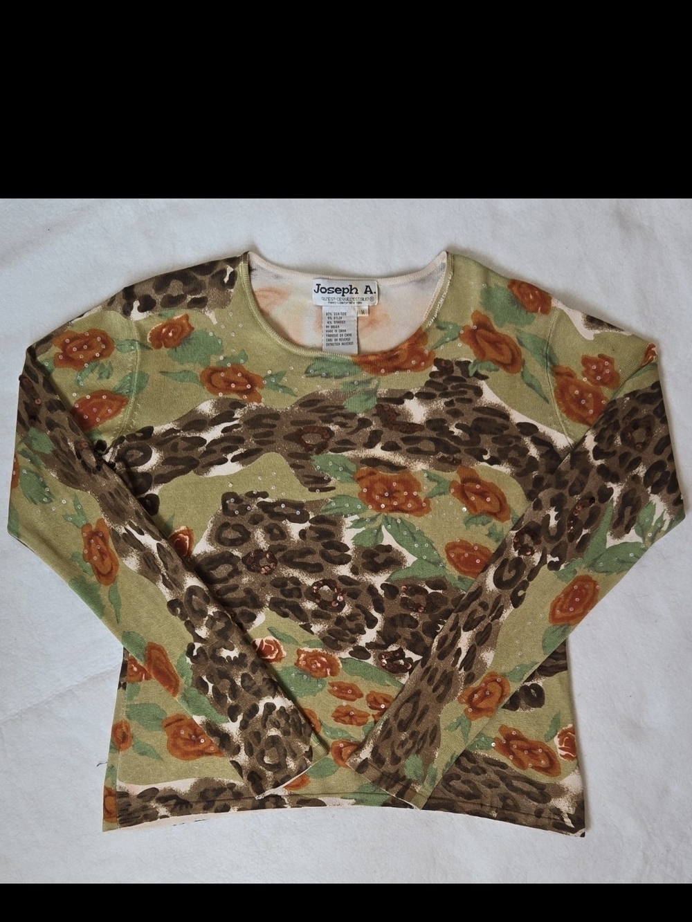 Vintage Joseph A. Y2Y Floral & Leopard Silk Rayon Top. Earthy Grunge